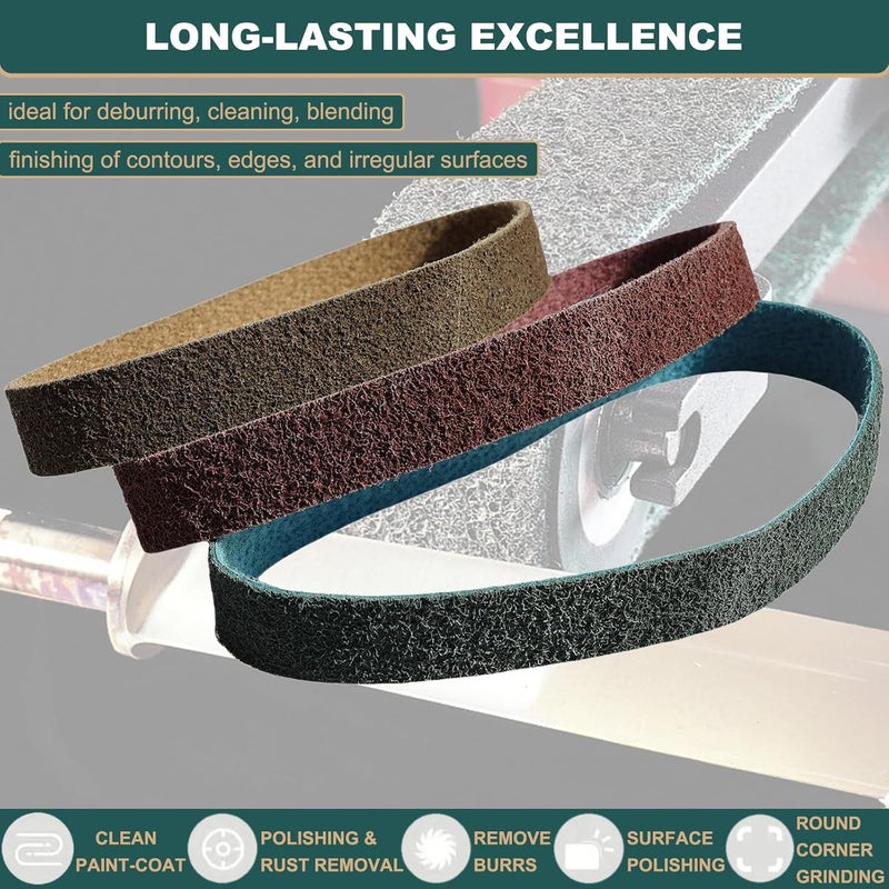 SACKORANGE 3 Pack 1-1/2 X 30 Inch Coarse, Medium, and Fine Grits Assortment Non Woven Surface Conditioning Sanding Belts for Pipe Tube Polisher Sander Metal Pole and Metal Fabricators Profession Sander Belt - Image 4